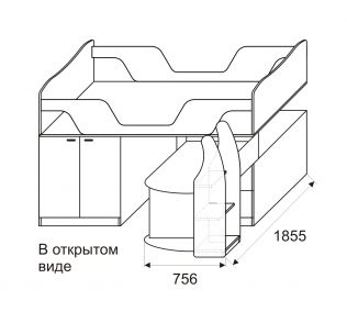 Кровать-чердак со столом Принцесса №9 80х180
