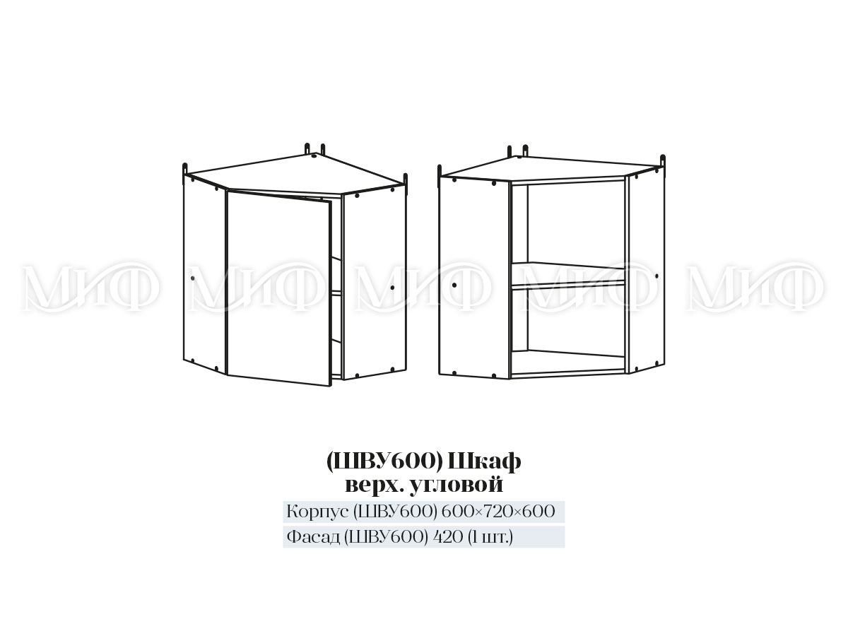 Шкаф навесной угловой шву 600/швус600,600×718×600(ш×в×г)схема сборки